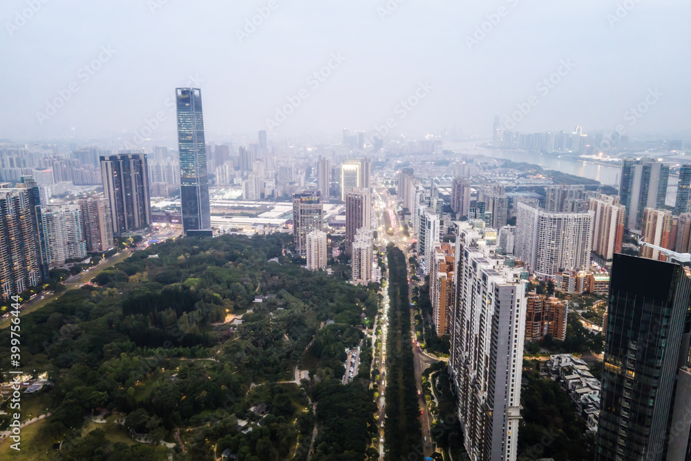 中国现代城市建筑景观夜景航拍