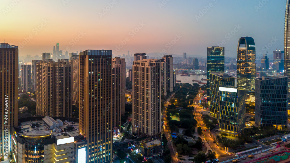 航拍中国现代城市建筑景观夜景