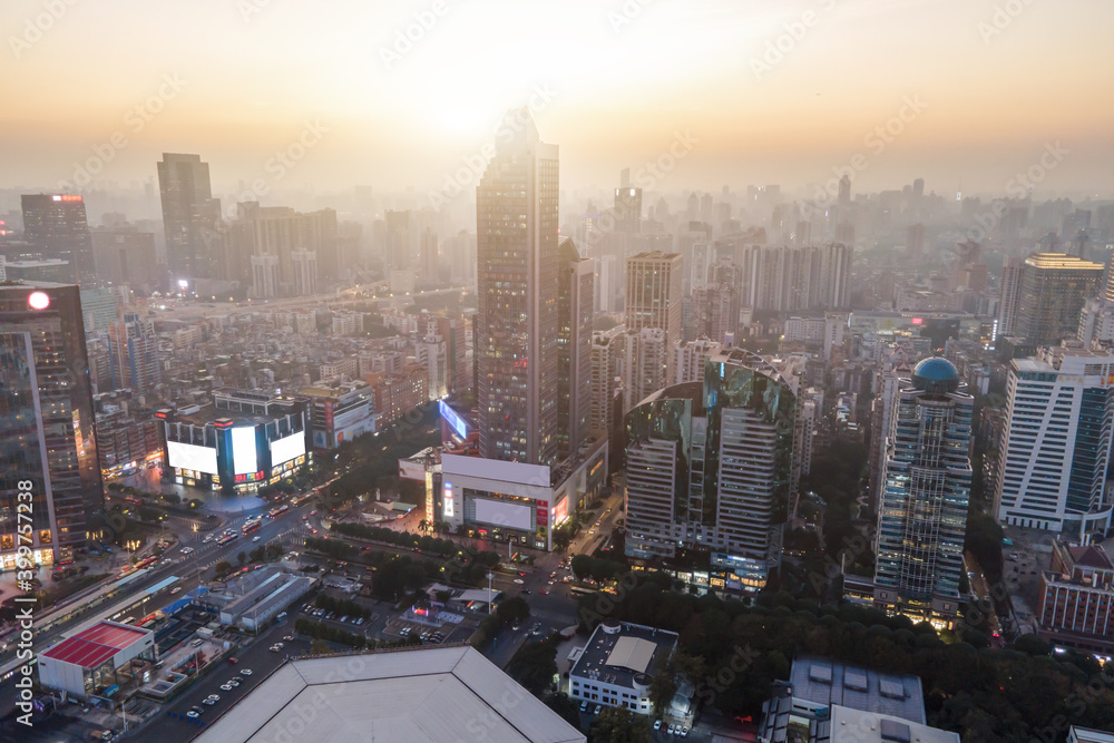 航拍中国现代城市建筑景观夜景