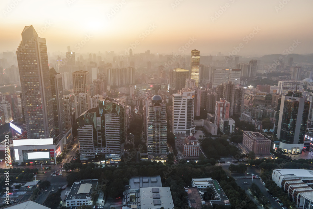 航拍中国现代城市建筑景观夜景