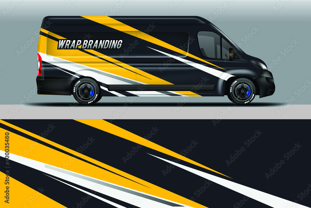 Van Wrap Design Livery Vector。公司车辆。车辆背景。准备打印文件。