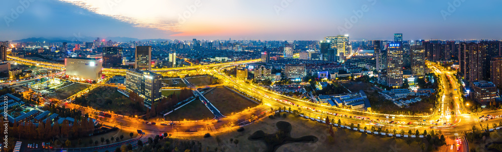 杭州城市现代建筑景观夜景航拍