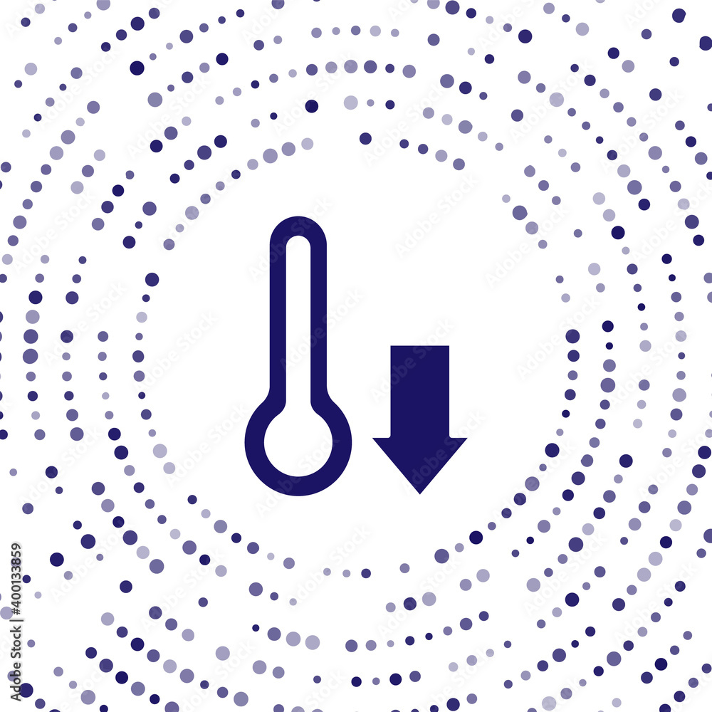白色背景上隔离的蓝色气象温度计测量图标。温度计设备显示