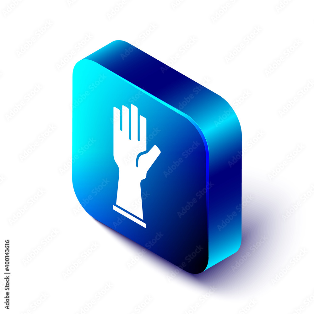 Isometric Rubber gloves icon isolated on white background. Latex hand protection sign. Housework cle