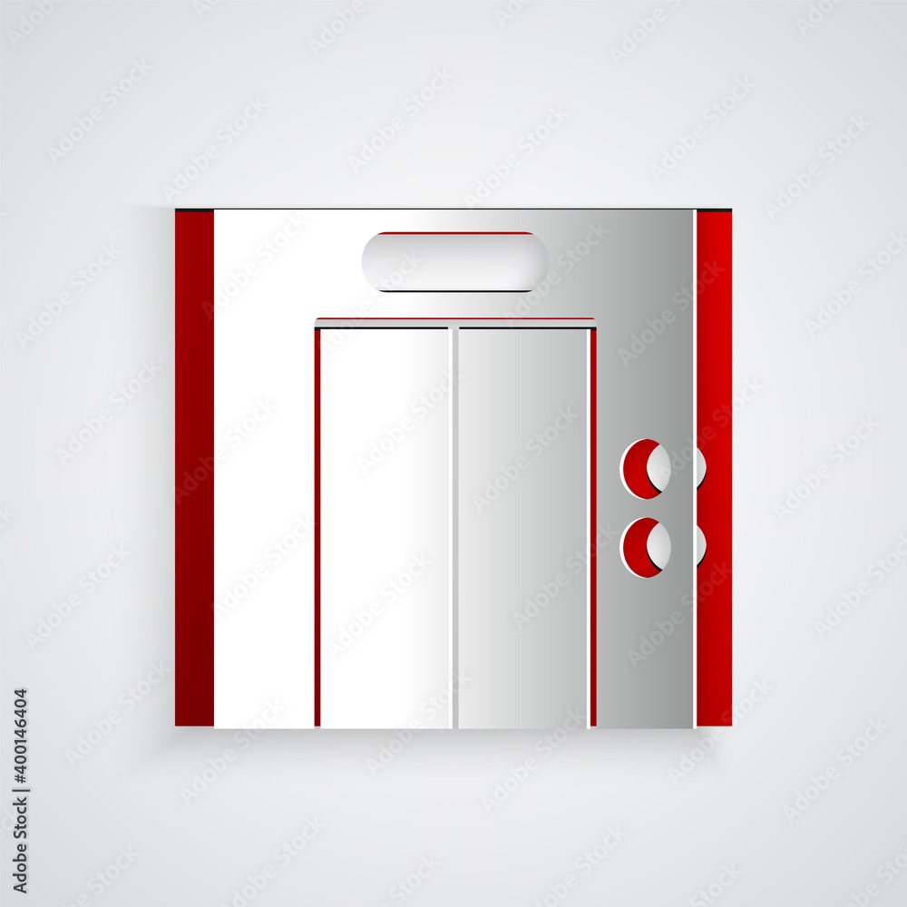 Paper cut Lift icon isolated on grey background. Elevator symbol. Paper art style. Vector.