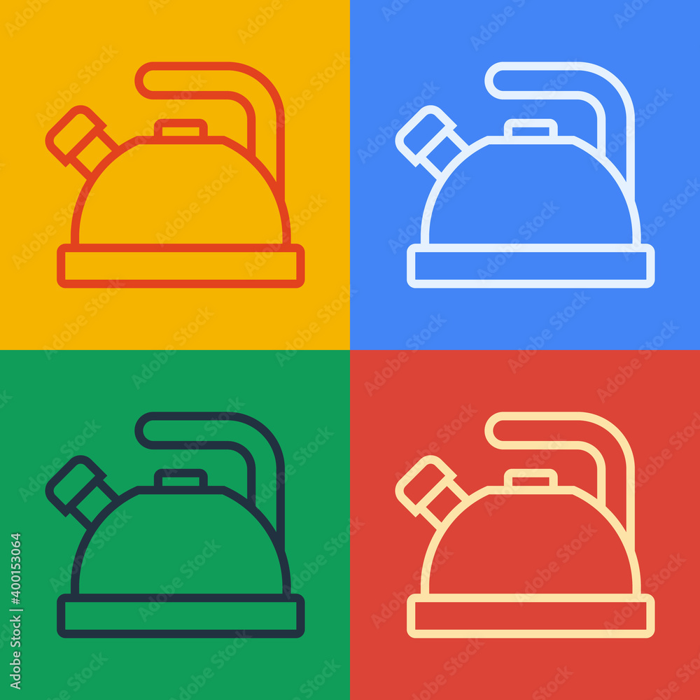 Pop art line Kettle with handle icon isolated on color background. Teapot icon. Vector.