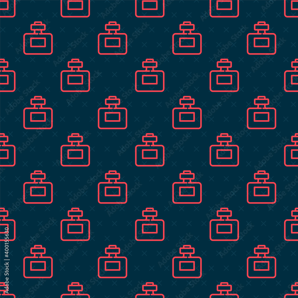 Red line Perfume icon isolated seamless pattern on black background. Vector.