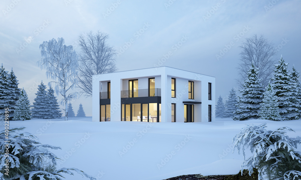 Modernes Huas in Winterlandschaft