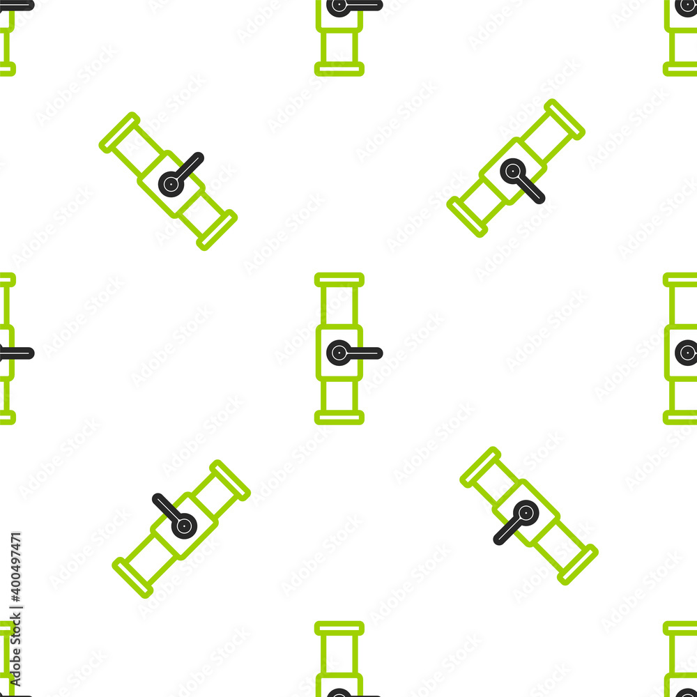 Line Industry metallic pipe and valve icon isolated seamless pattern on white background.  Vector Il