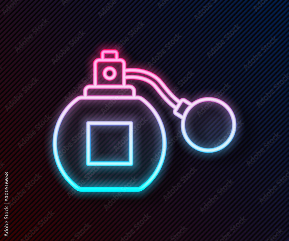 Glowing neon line Perfume icon isolated on black background.  Vector.