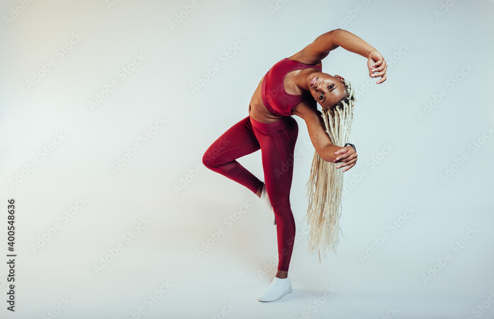 African american woman doing fitness exercise