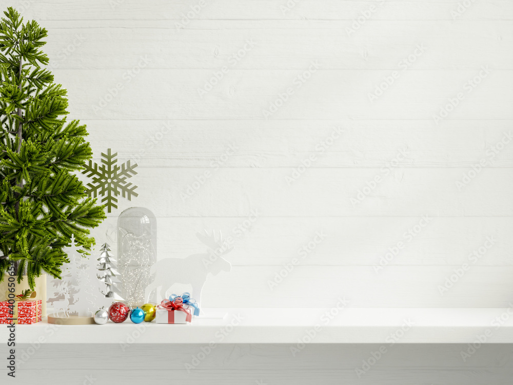 Christmas mockup white wall in living room interior.