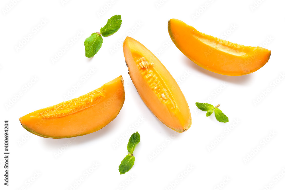 Sweet cut melon on white background