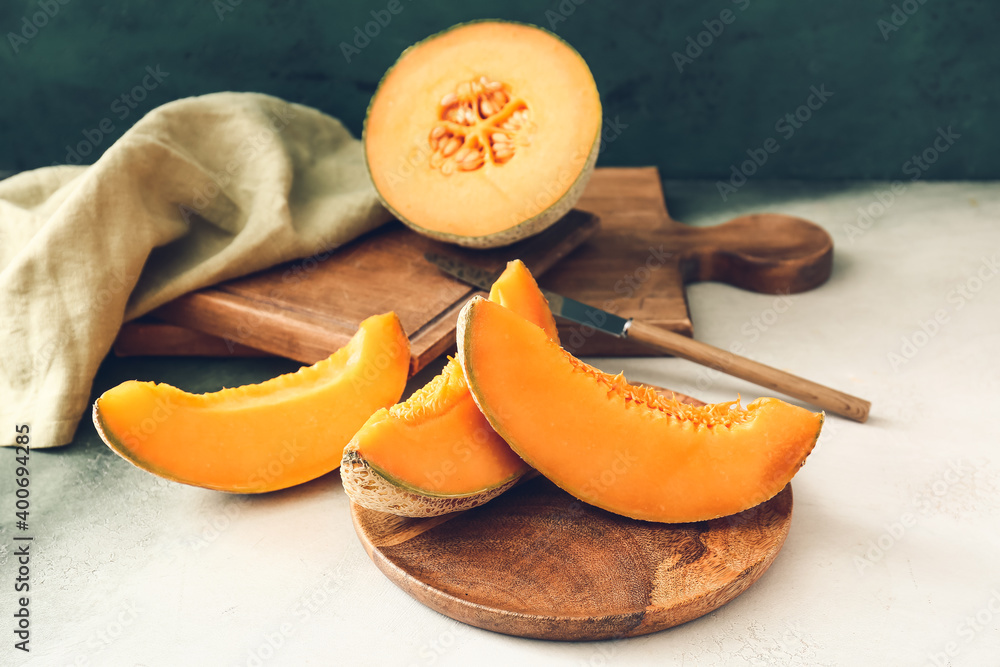 Sweet cut melon on table