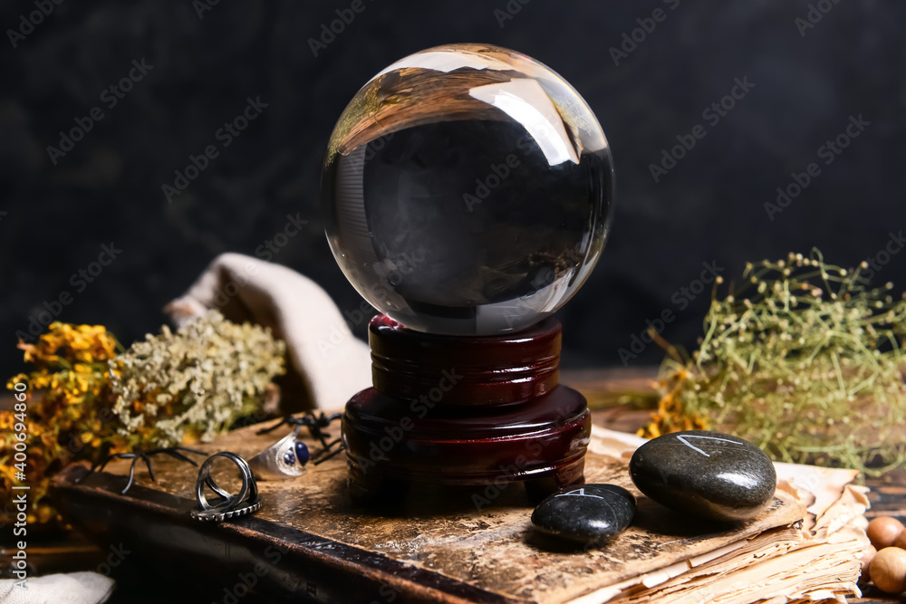 Accessories of fortune teller on table