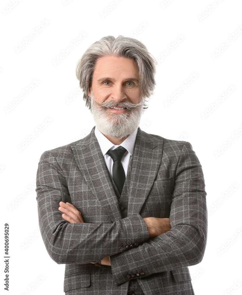 Portrait of senior businessman on white background