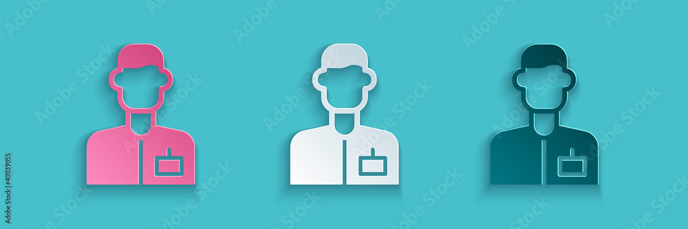 Paper cut Analyst engineer icon isolated on blue background. Paper art style. Vector.