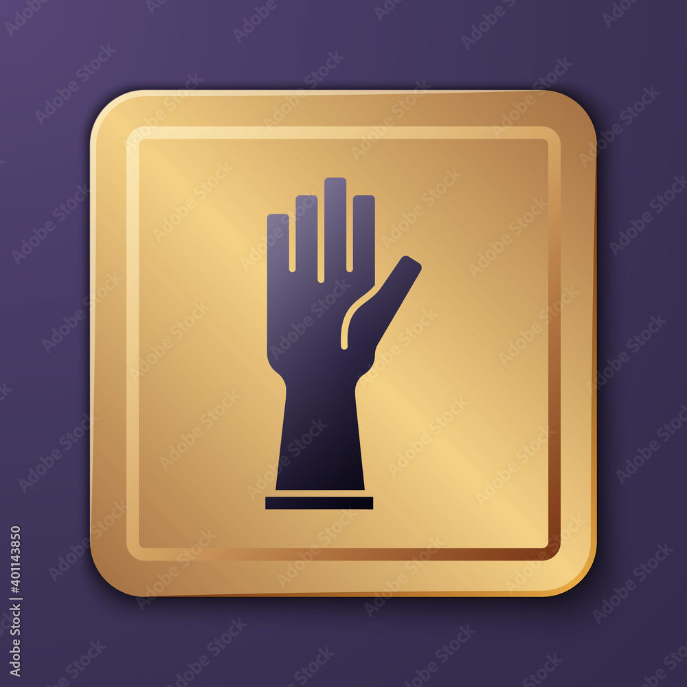 Purple Rubber gloves icon isolated on purple background. Latex hand protection sign. Housework clean