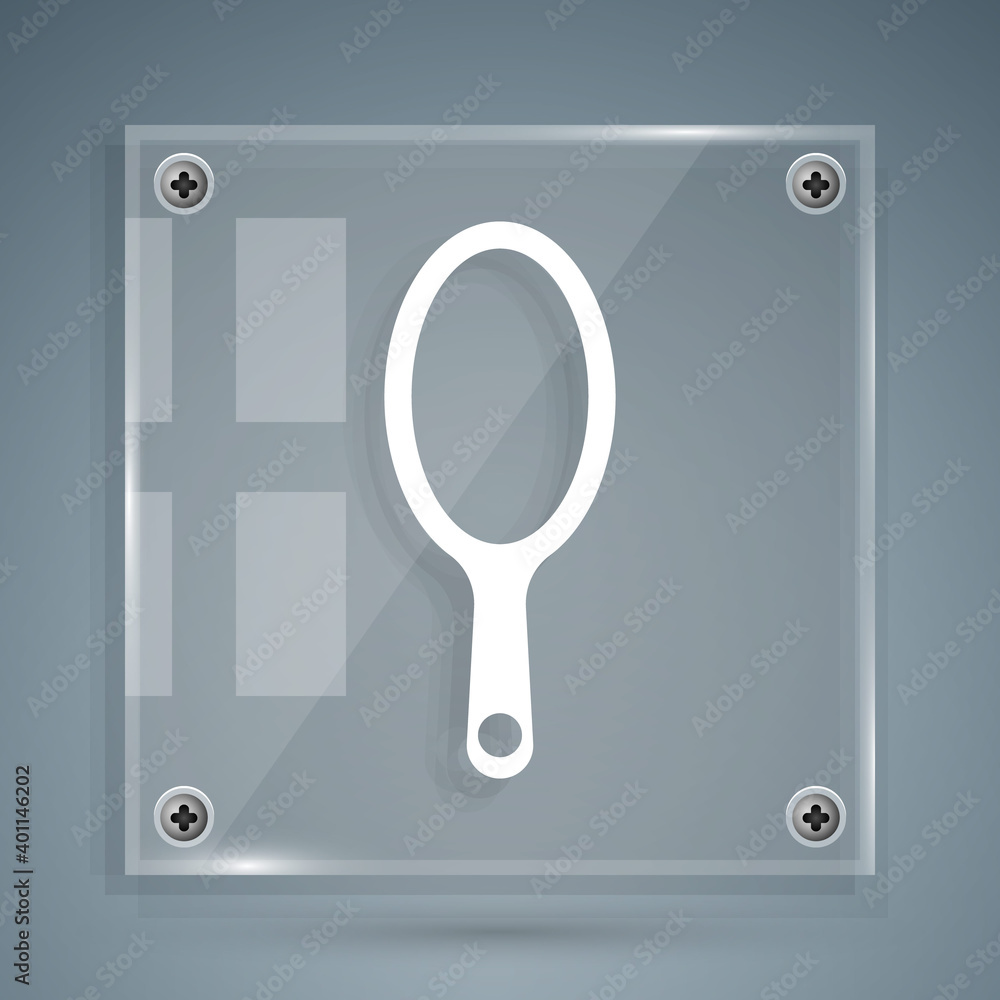 White Hand mirror icon isolated on grey background. Square glass panels. Vector.