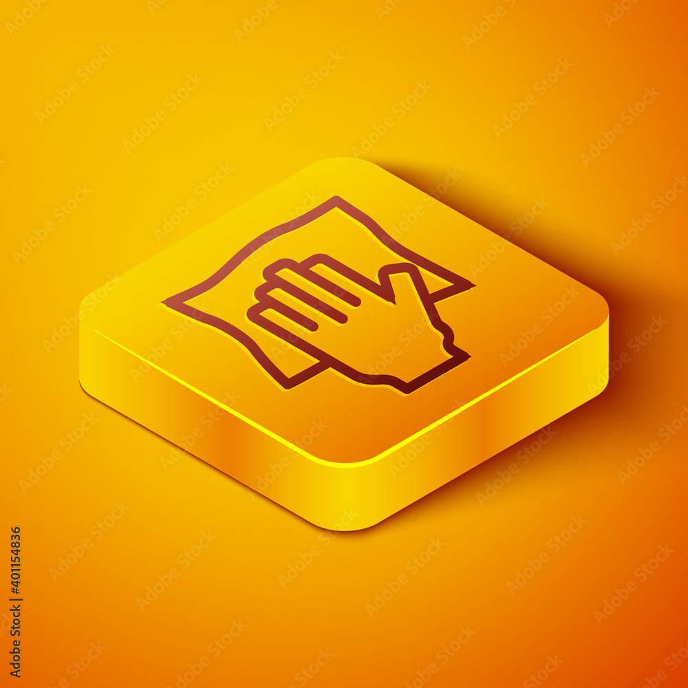 Isometric line Cleaning service icon isolated on orange background. Latex hand protection sign. Hous