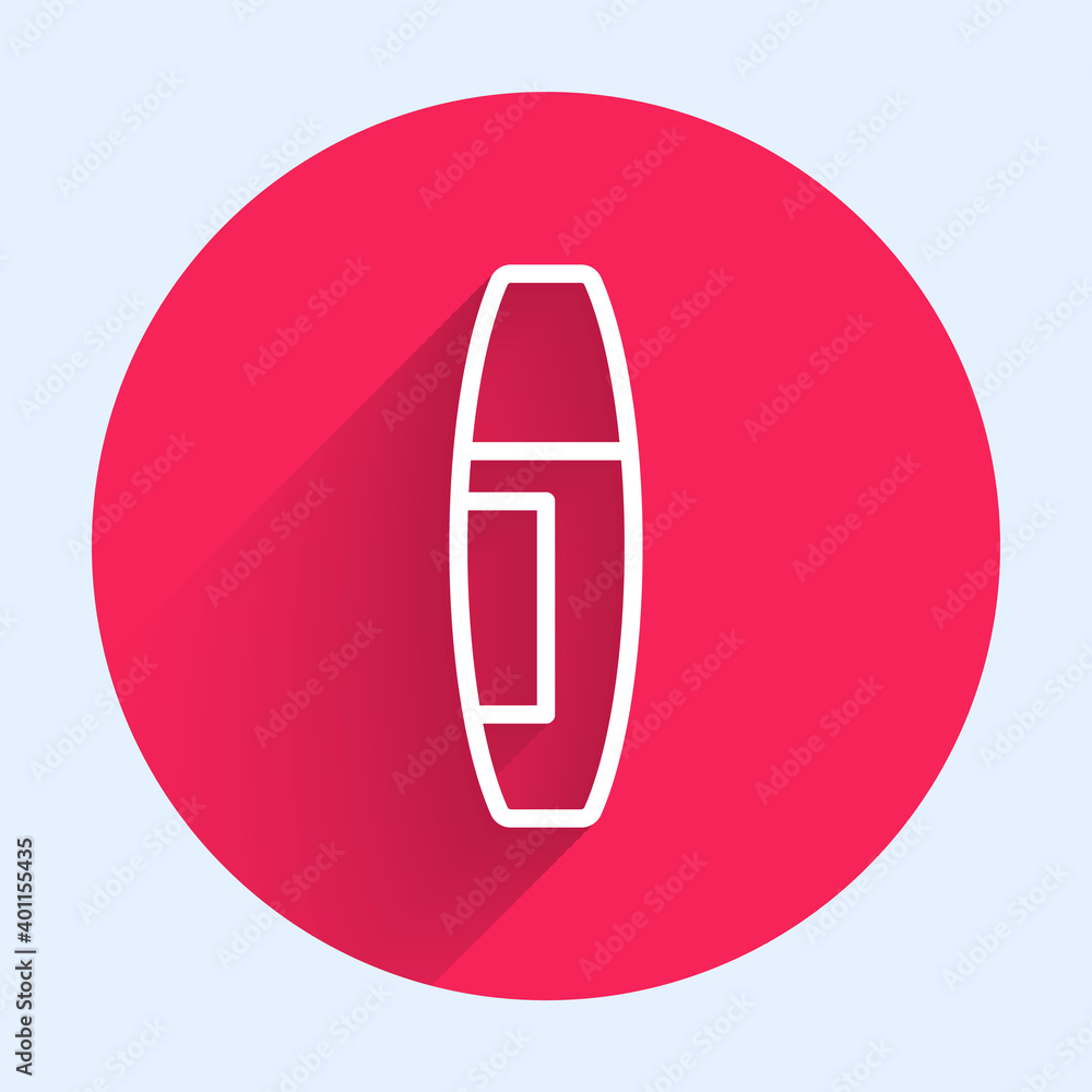 White line Mascara brush icon isolated with long shadow. Red circle button. Vector.