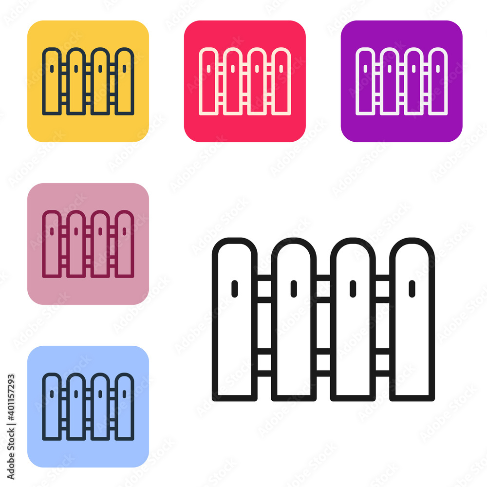 黑线花园围栏木制图标隔离在白色背景上。将图标设置为彩色方形按钮。