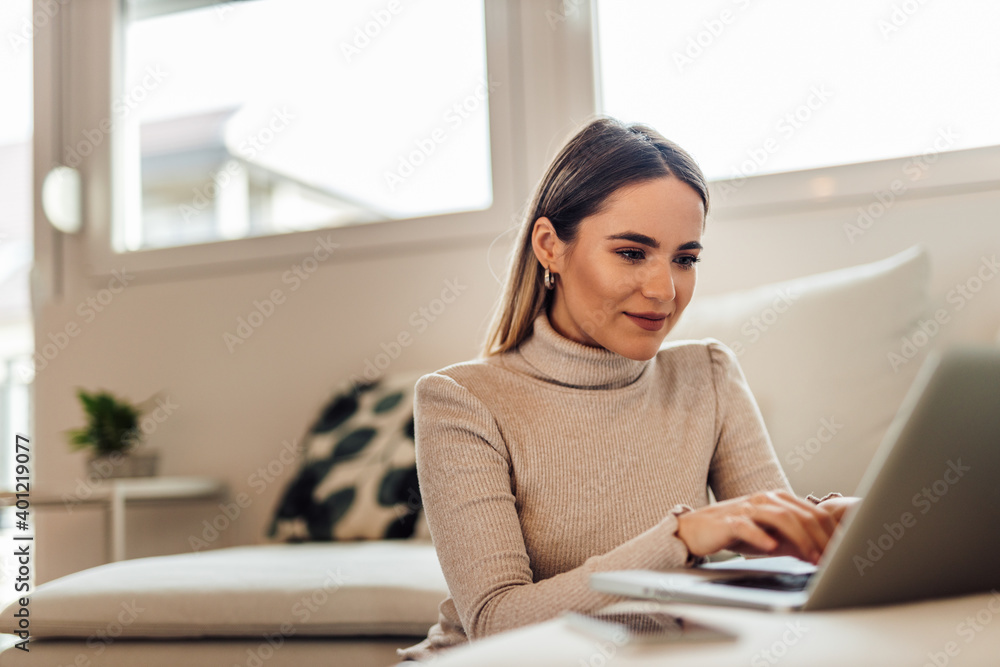 Business girl doing net working from home.