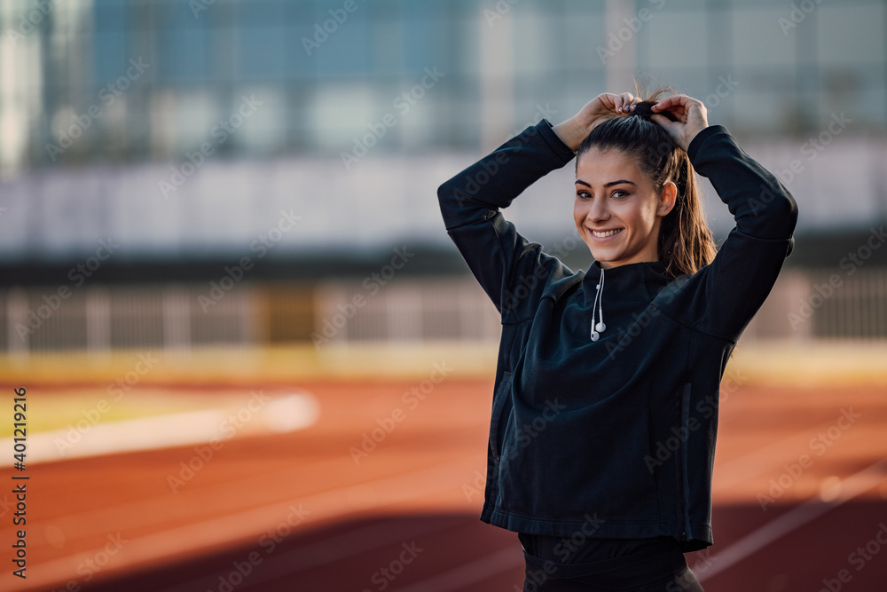 Girl preparing herself for training.