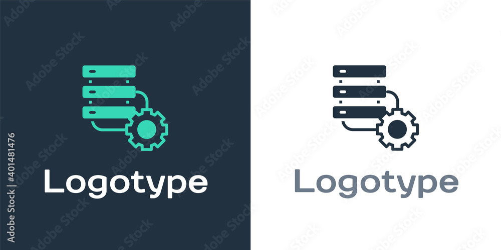 Logotype Server and gear icon isolated on white background. Adjusting app, service concept, setting 