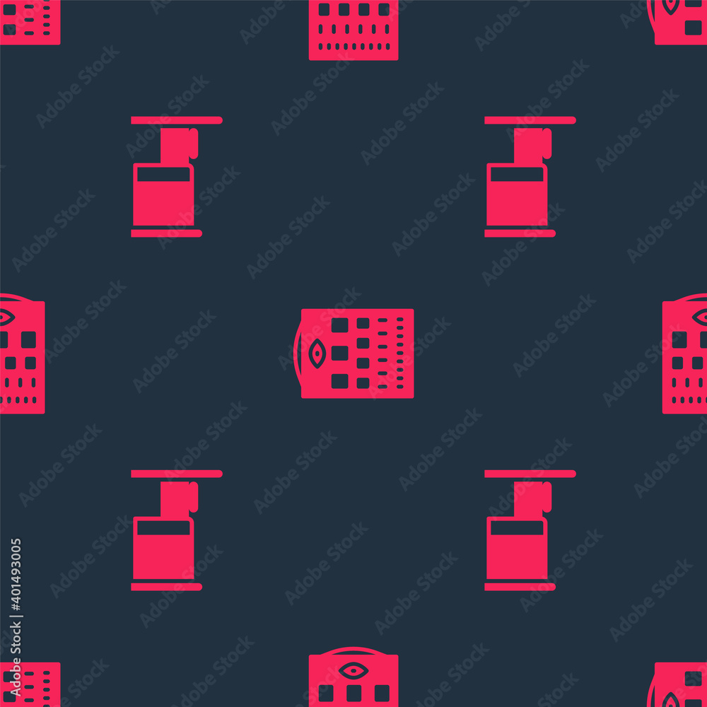 Set Hospital bed and Eye test chart on seamless pattern. Vector.