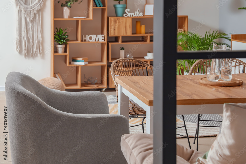 Stylish interior of modern dining room