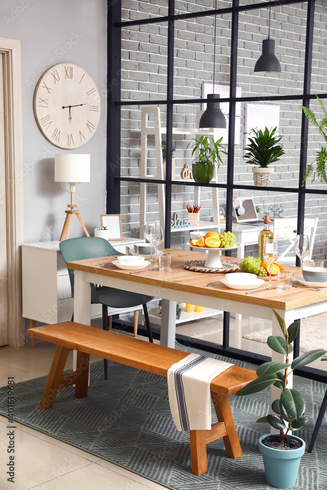 Stylish interior of modern dining room