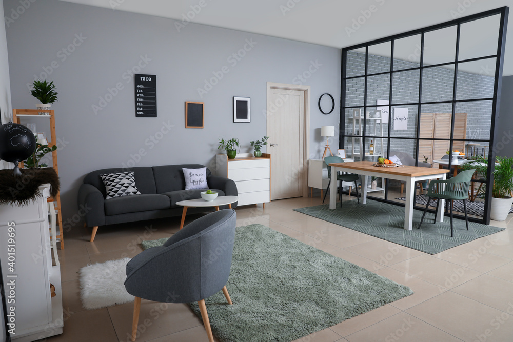 Stylish interior of modern dining room