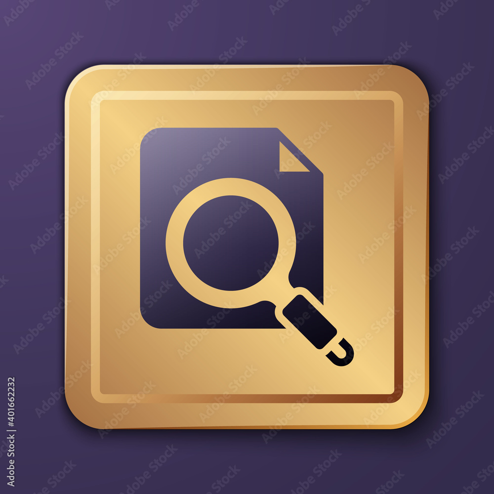 Purple Search concept with folder icon isolated on purple background. Magnifying glass and document.