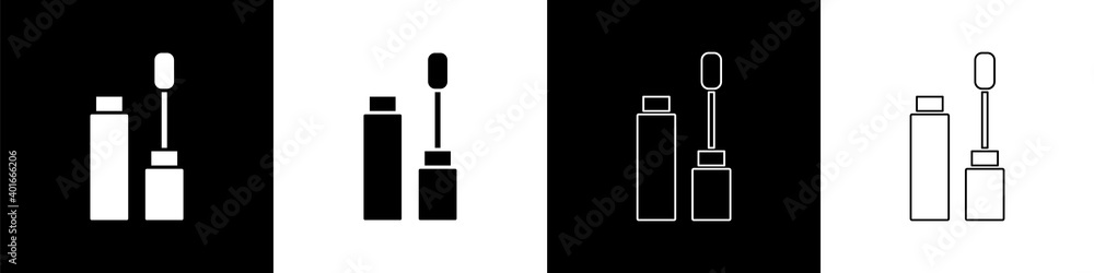 将睫毛膏笔刷图标隔离在黑白背景上。矢量。