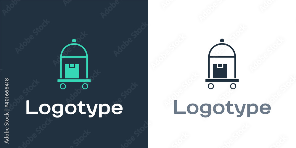 Logotype Hotel luggage cart with suitcase icon isolated on white background. Traveling baggage sign.