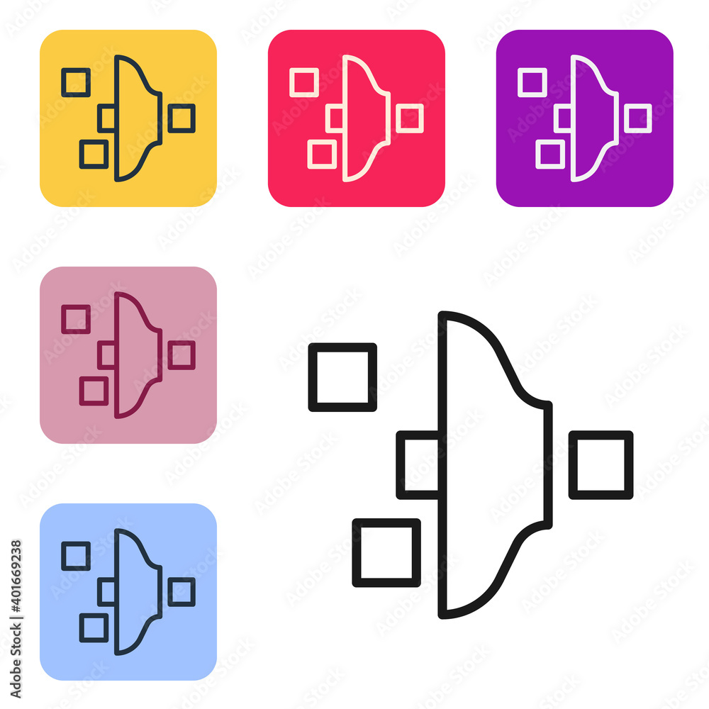 黑线过滤器设置图标隔离在白色背景上。将图标设置为彩色方形按钮。Vect