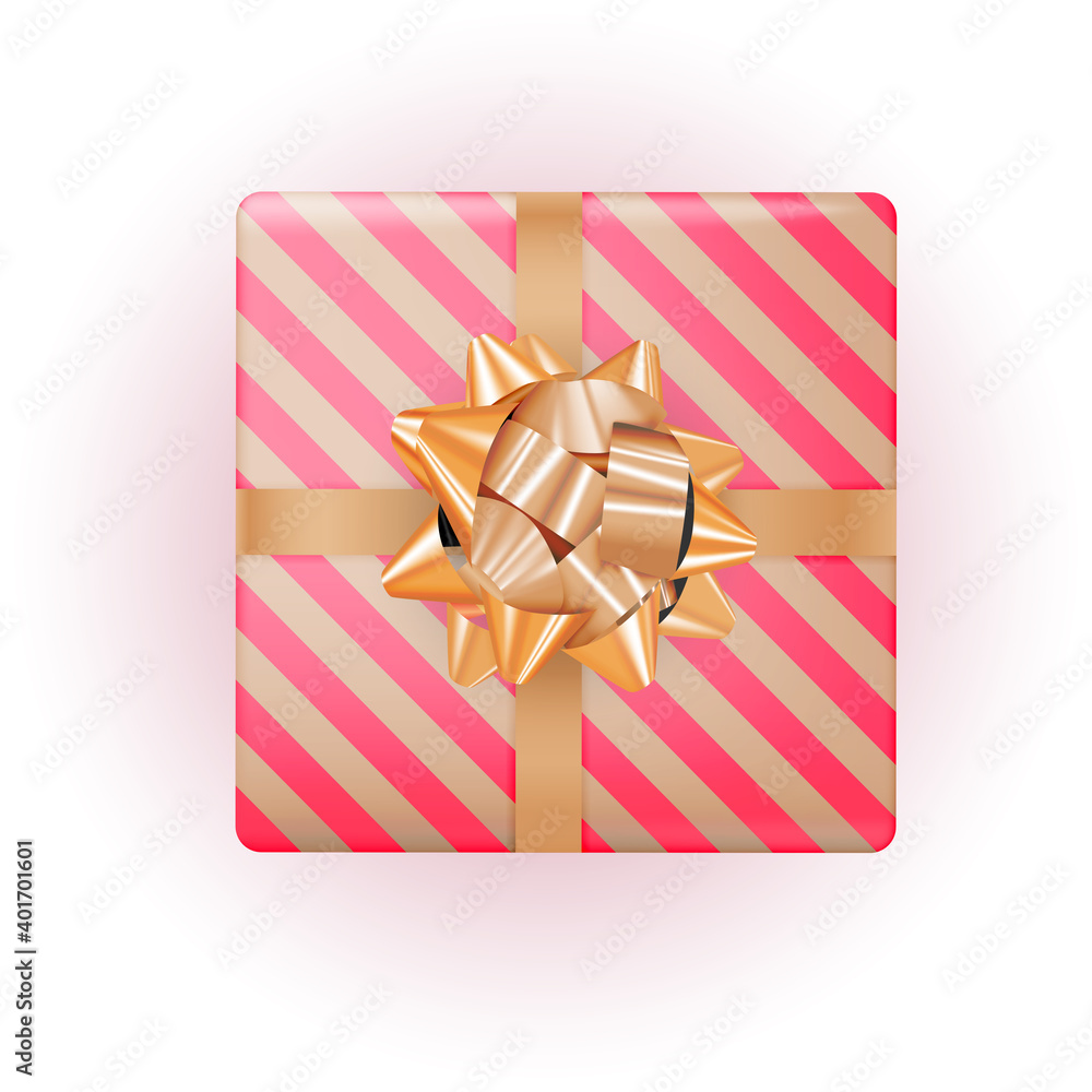 Gift Box with Golden Bow and Ribbon. Vector Illustration EPS10