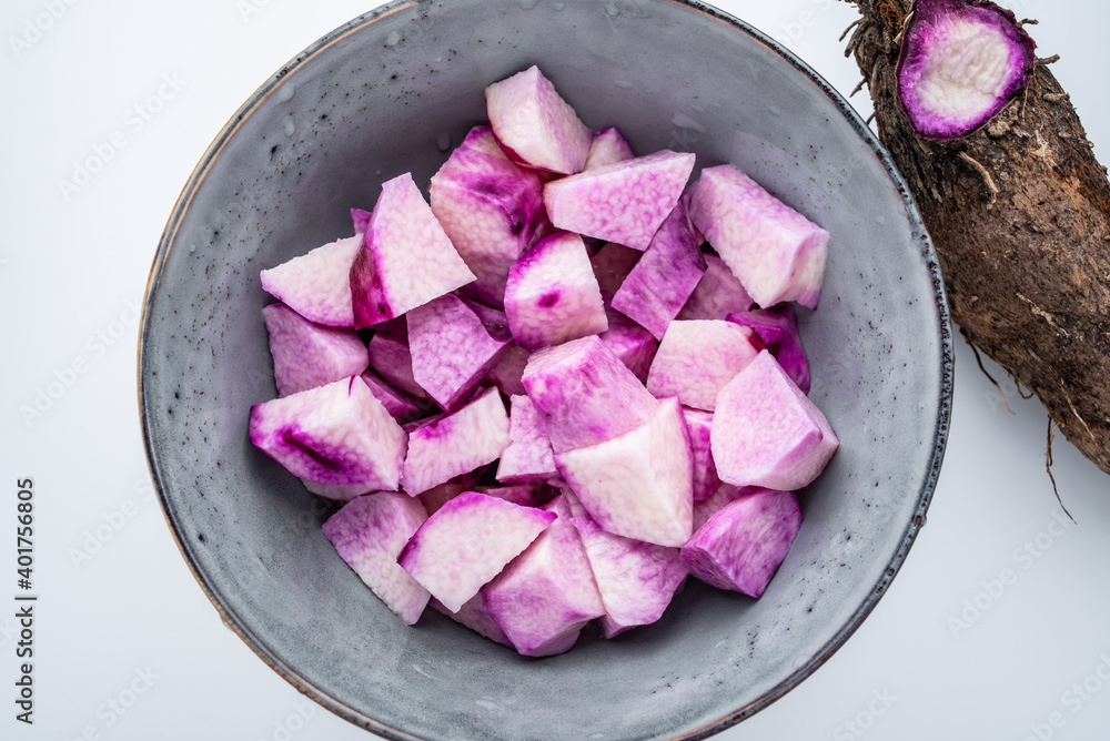 Diced fresh purple yam