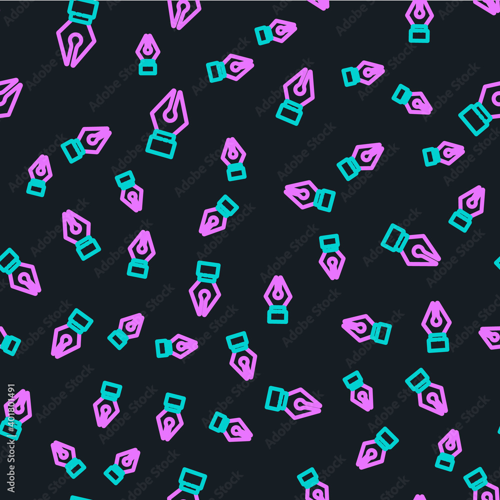 Line Fountain pen nib icon isolated seamless pattern on black background. Pen tool sign. Vector Illu