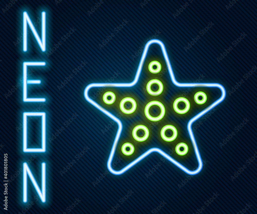 Glowing neon line Starfish icon isolated on black background. Colorful outline concept. Vector Illus