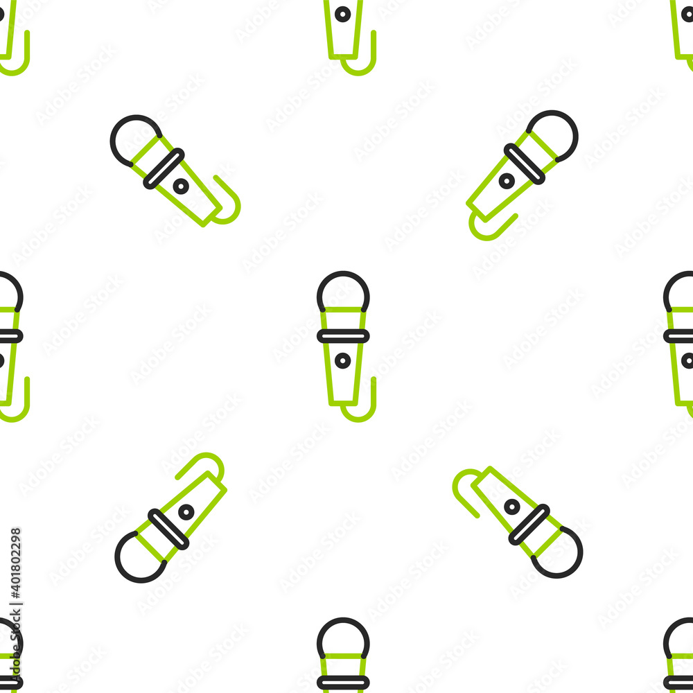 Line Microphone icon isolated seamless pattern on white background. On air radio mic microphone. Spe