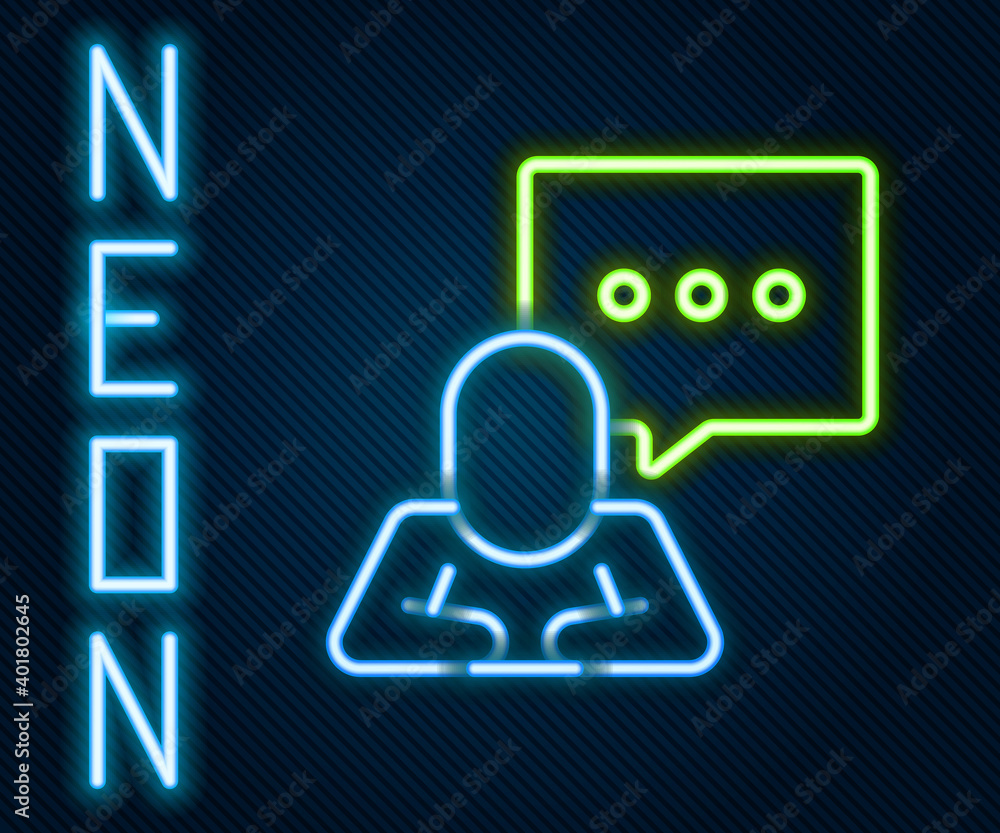 Glowing neon line Speech bubble chat icon isolated on black background. Message icon. Communication 