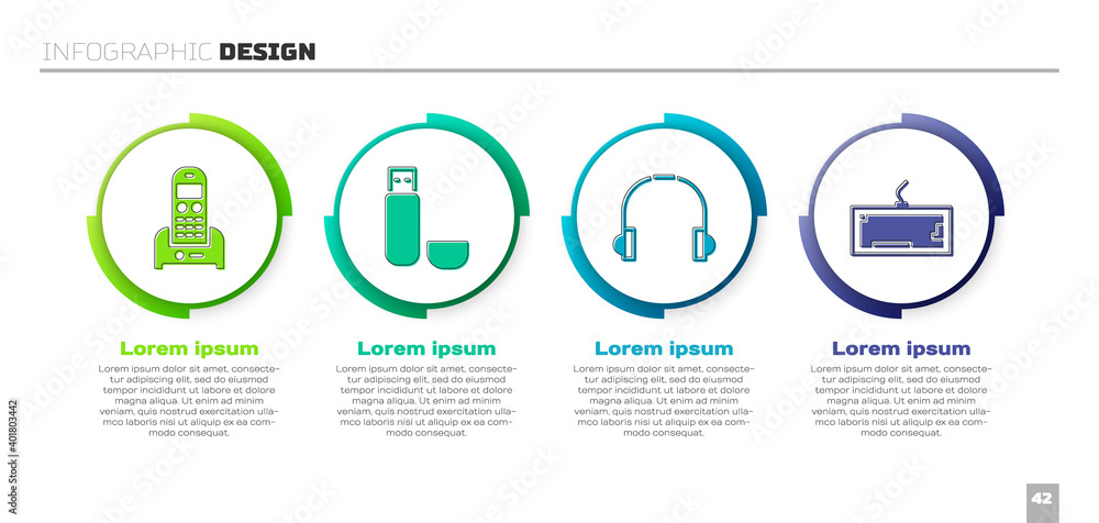 设置电话、U盘、耳机和键盘。商业信息图模板。矢量。