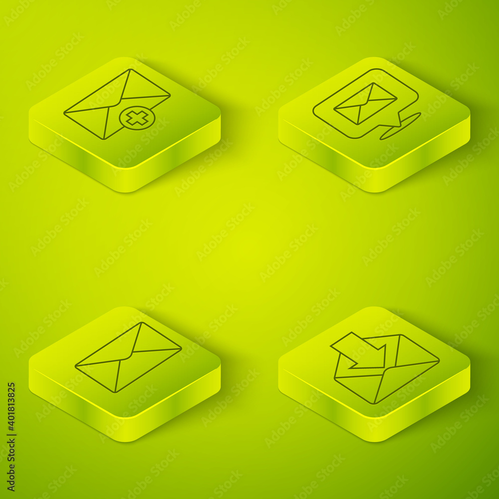 Set Isometric Speech bubble with envelope, Envelope, Envelope and Received message concept icon. Vec