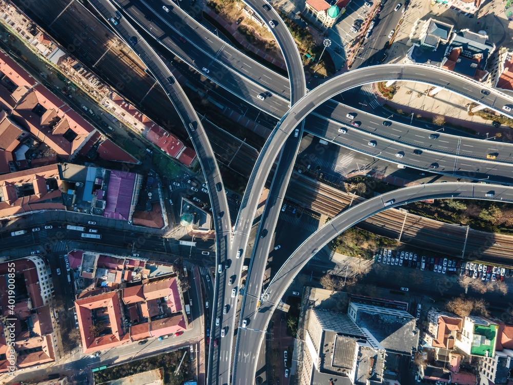 Aerial photography of urban building landscape overpass..