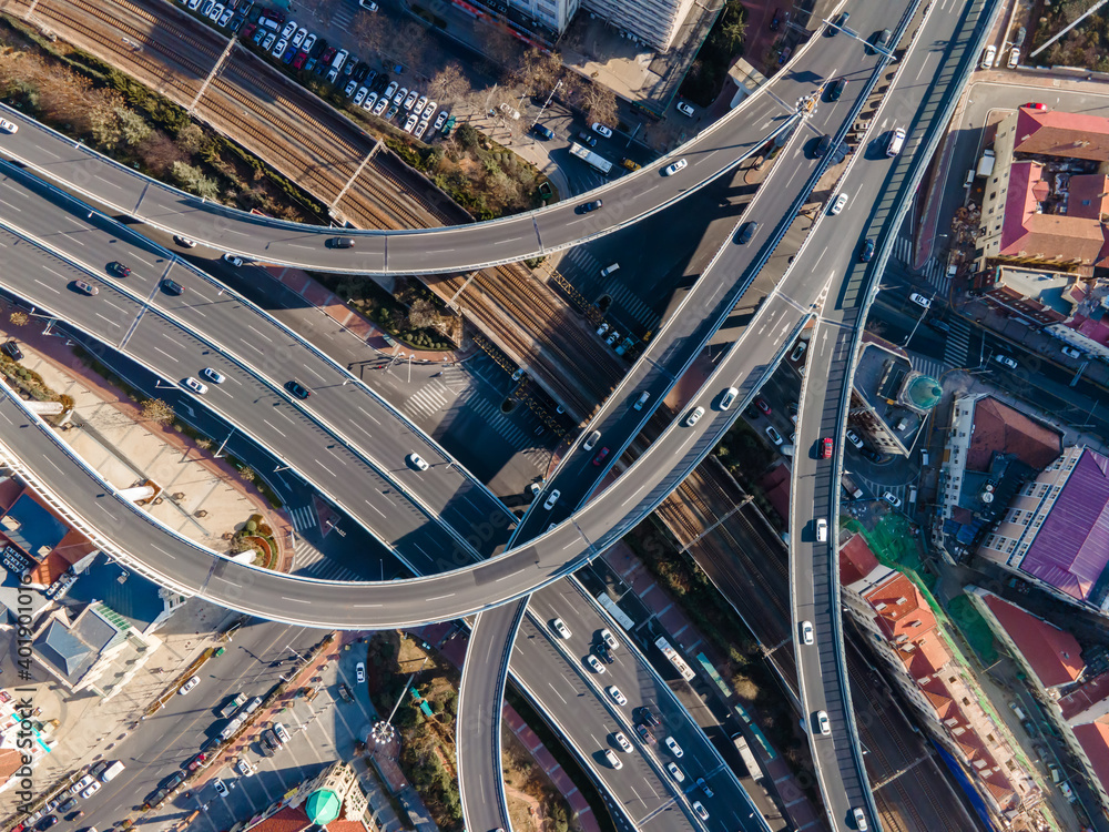 Aerial photography of urban building landscape overpass..