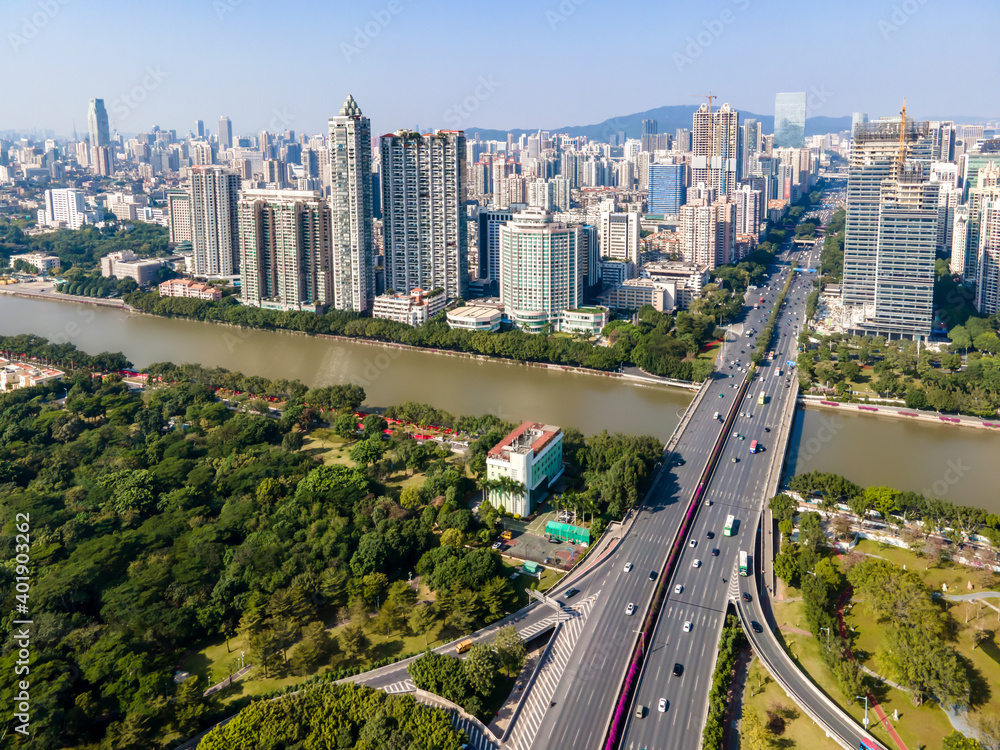 Aerial photography of the skyline of modern urban architectural landscape in Guangzhou, China..