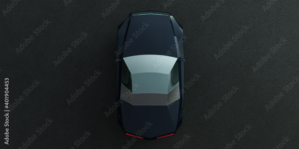 EV concept car on asphalt road. 3d rendering with my own creative design.