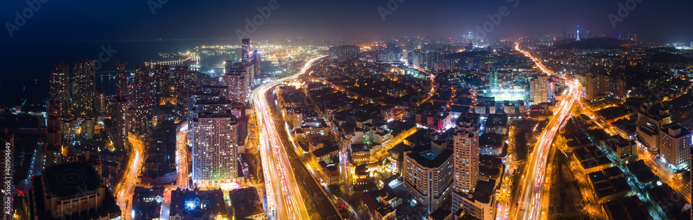 中国青岛夜景航拍